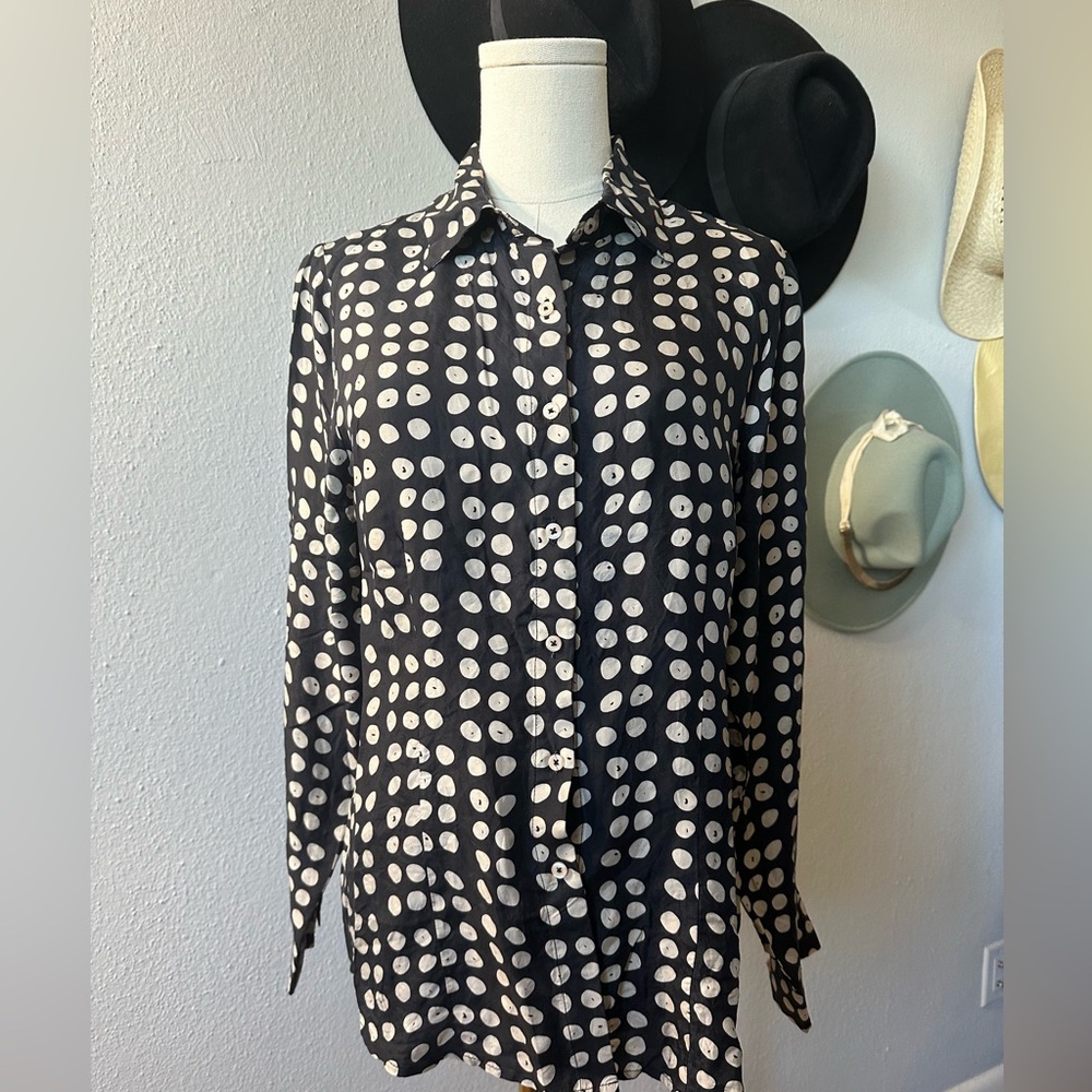 Black and cream polka dot 100% silk Blouse